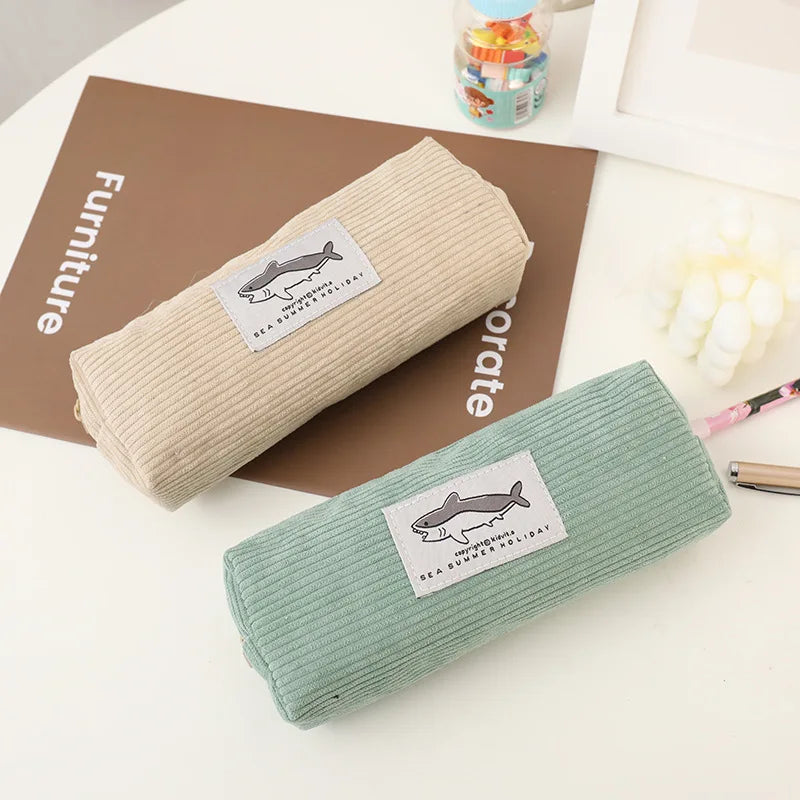 Shark Pencil Case Corduroy Pen Case Kawaii Stationery Estuche Large Capacity Pencilcase Trousse School Supplies Pencil Pouch