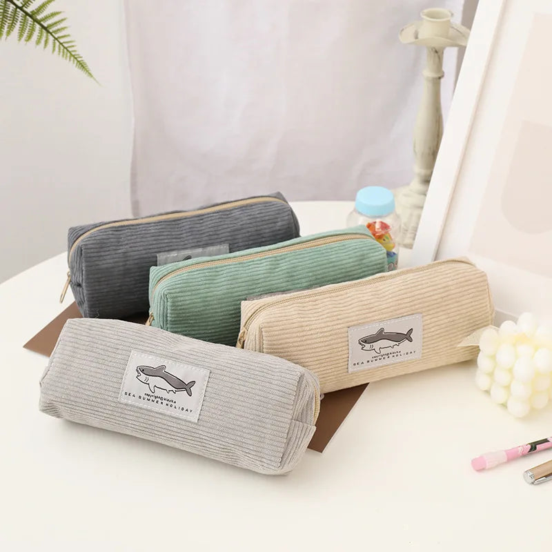 Shark Pencil Case Corduroy Pen Case Kawaii Stationery Estuche Large Capacity Pencilcase Trousse School Supplies Pencil Pouch