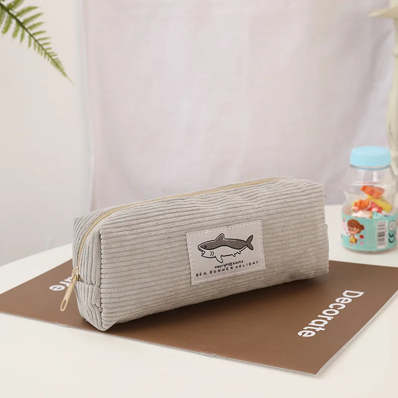 Shark Pencil Case Corduroy Pen Case Kawaii Stationery Estuche Large Capacity Pencilcase Trousse School Supplies Pencil Pouch