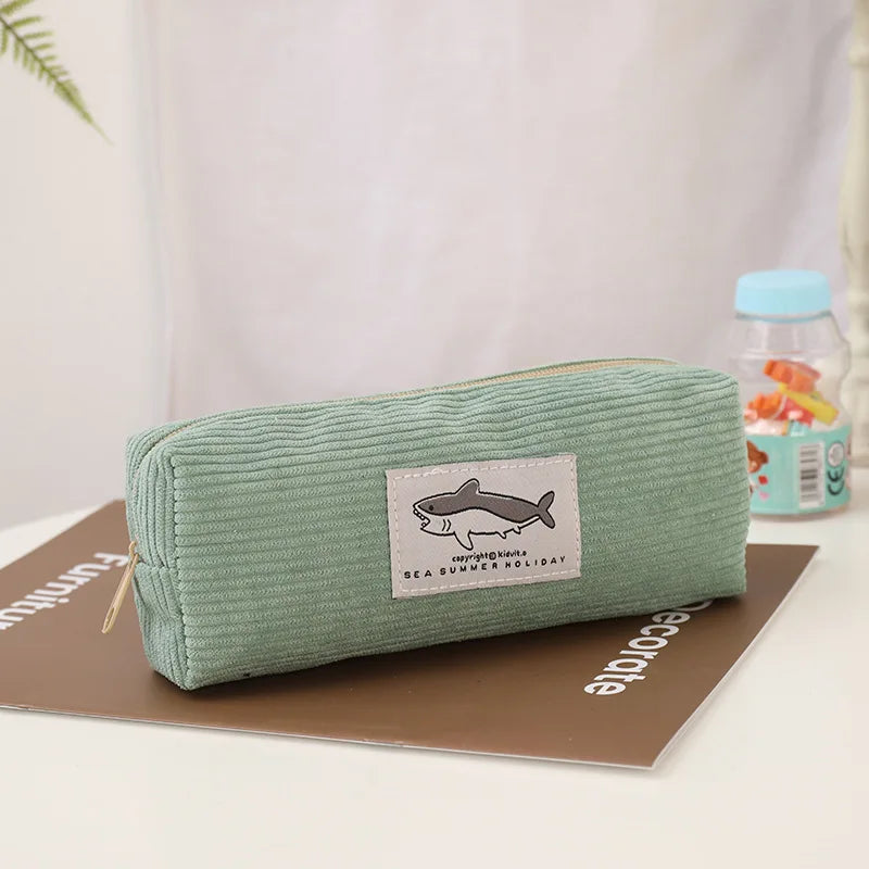 Shark Pencil Case Corduroy Pen Case Kawaii Stationery Estuche Large Capacity Pencilcase Trousse School Supplies Pencil Pouch